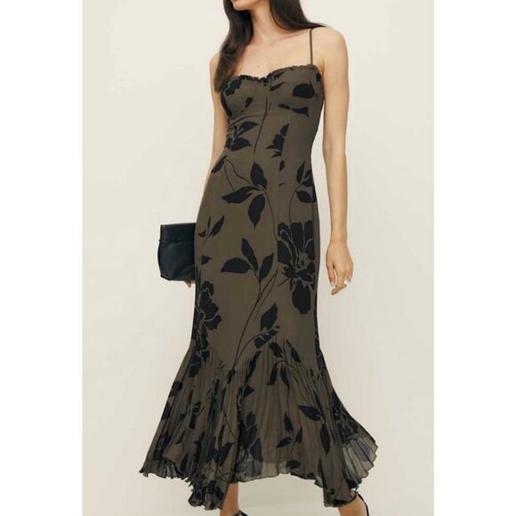 Reformation Aiko Midi Dress Solana Floral Size 0 Slim Fit Slip